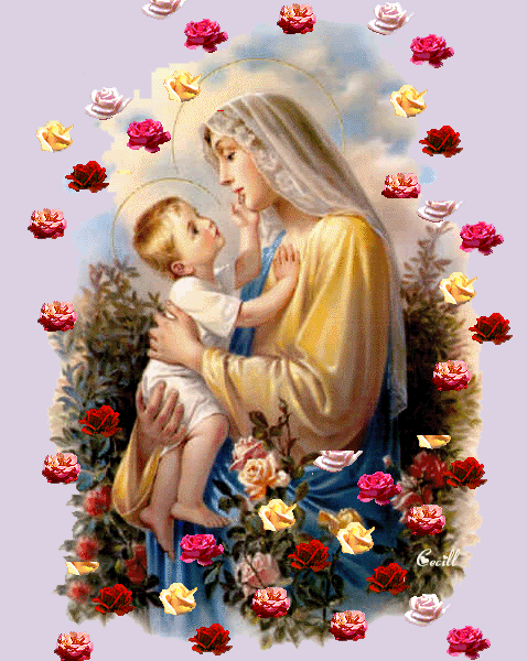 Virgen María con Jesús en el Jardin de Rosas